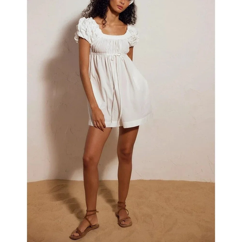 Free People Free Est Flaunt It Mini Dress Ruched Smocked Puff Sleeves XL 288772